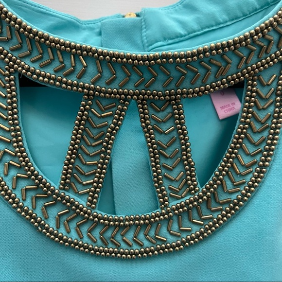 Lilly Pulitzer Shorely Blue and Gold Lane Shift Dress - Picture 4 of 8